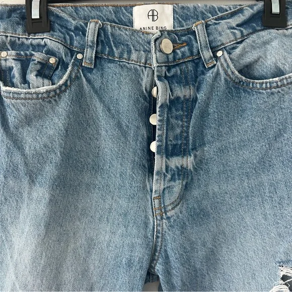 Anine Bing Olsen High Rise Button Fly Relaxed Fit Straight Leg Jeans 26